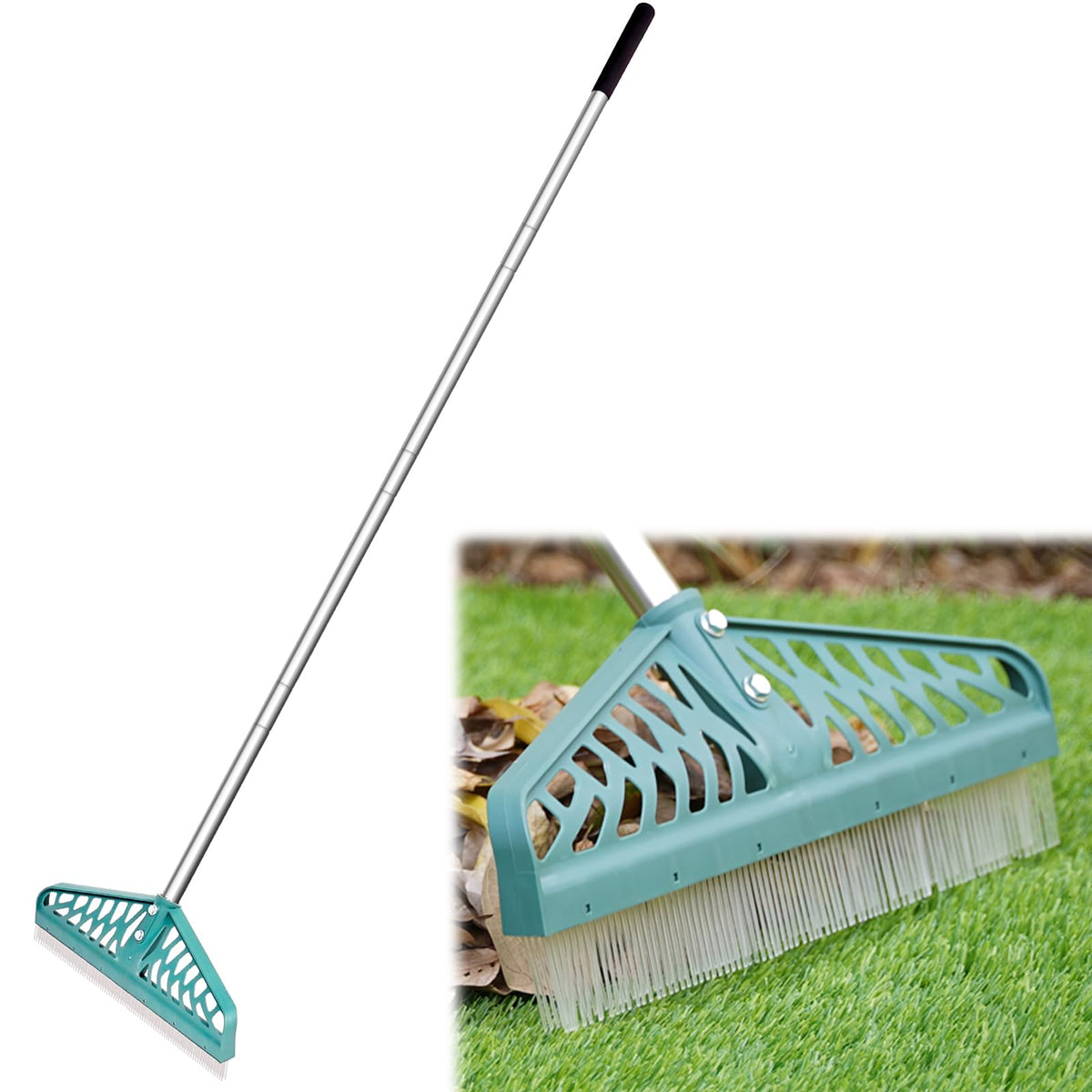 YEELOR Artificial Turf Rake front view with adjustable handle