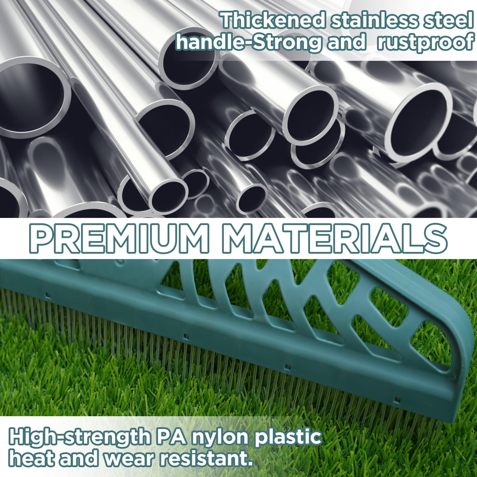 YEELOR Turf Rake showing efficient cleaning of leaves and debris