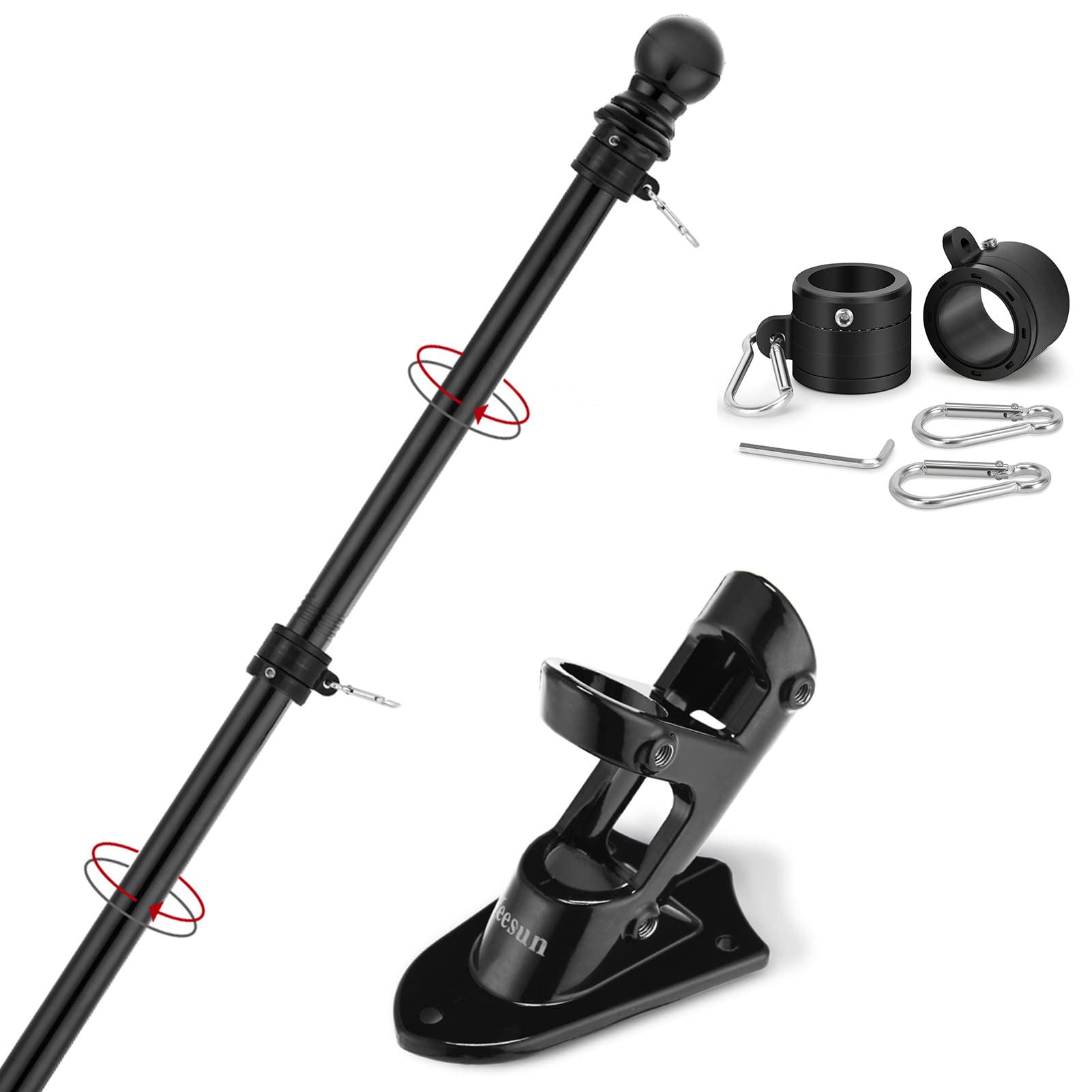 Yeesun 6FT flag pole in black with mounting bracket