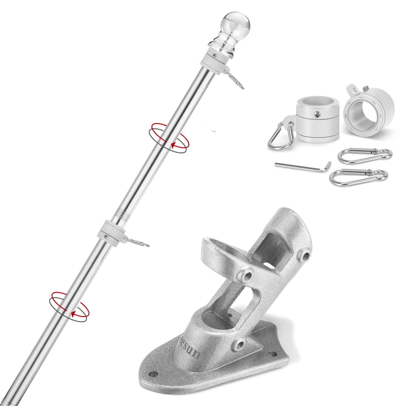 Yeesun 6FT Flag Pole silver finish front view