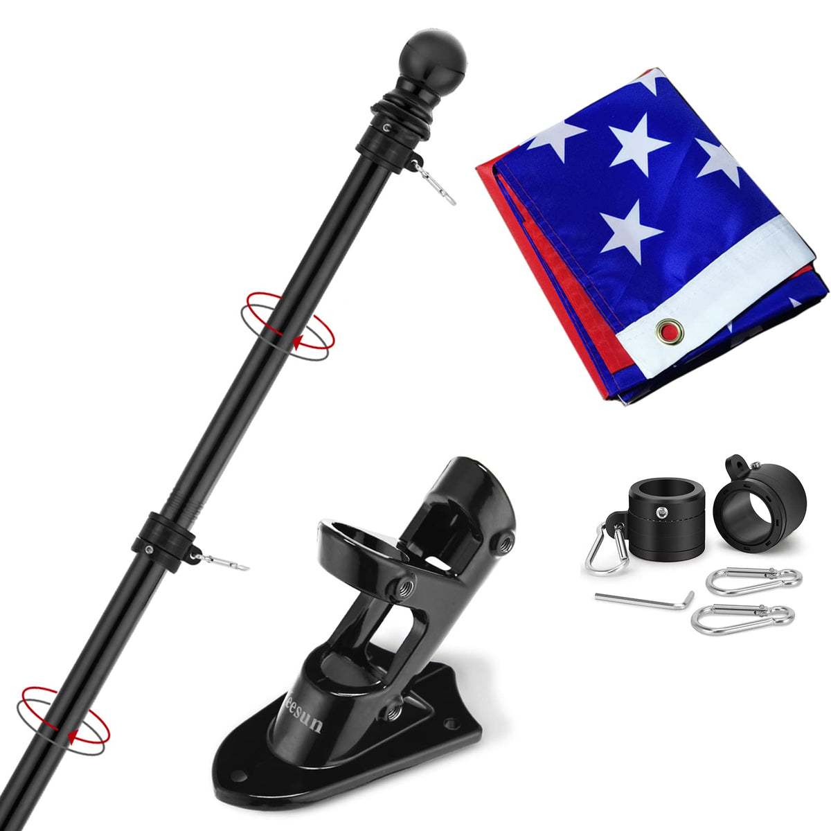 Yeesun 6FT flag pole with 3x5 FT American flag mounted