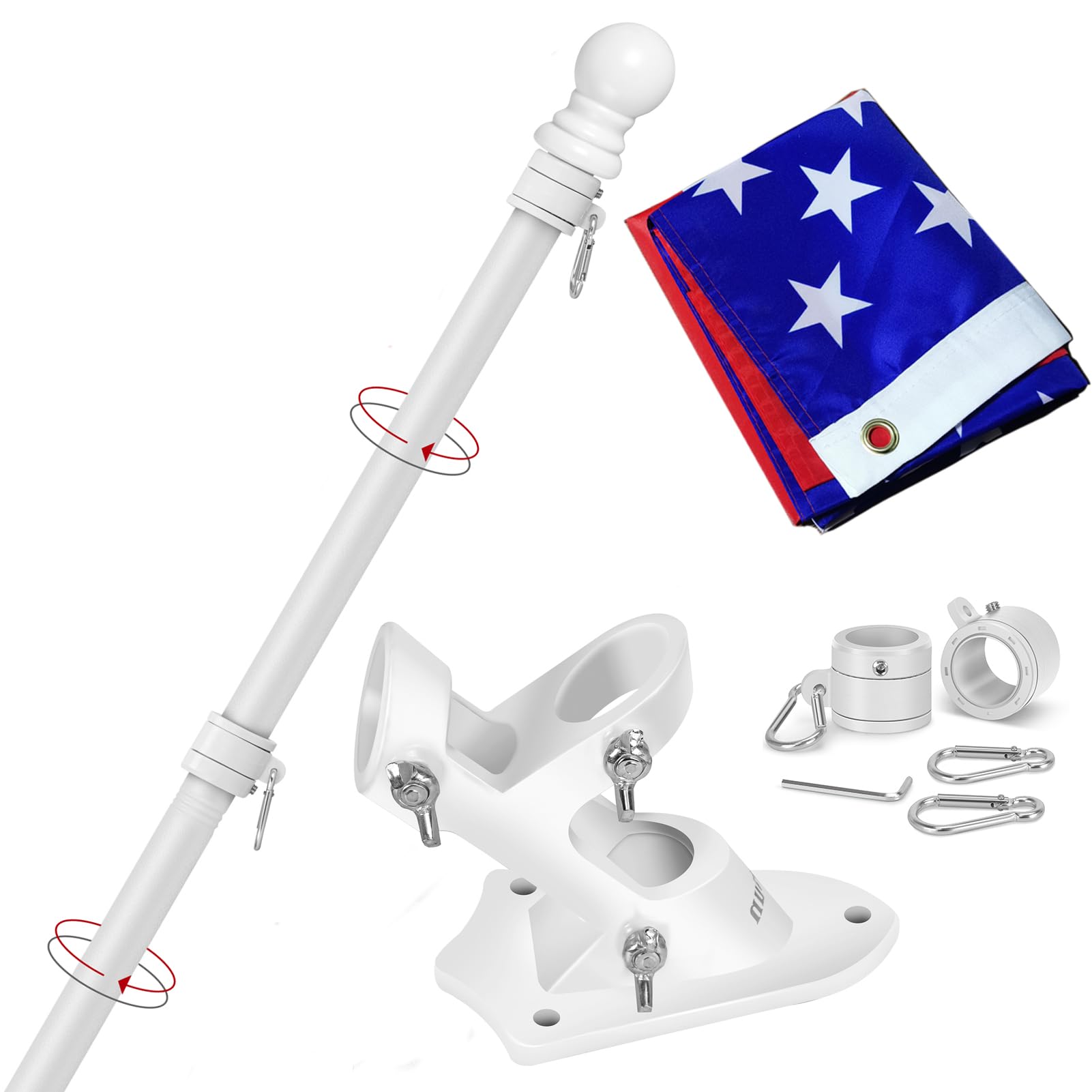 Yeesun 6FT flag pole with American flag and mounting bracket