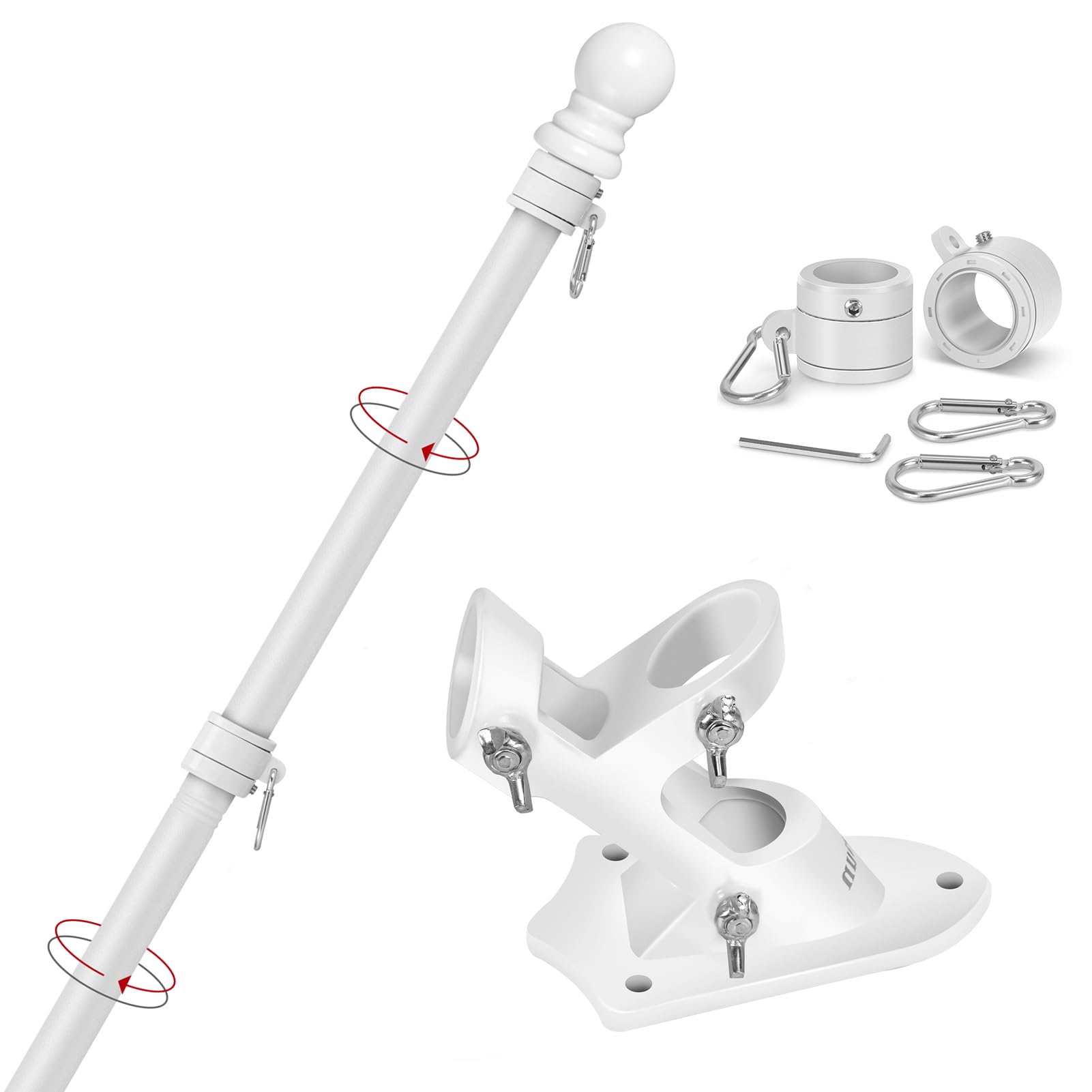 Yeesun 6FT flag pole with mounting hardware in white