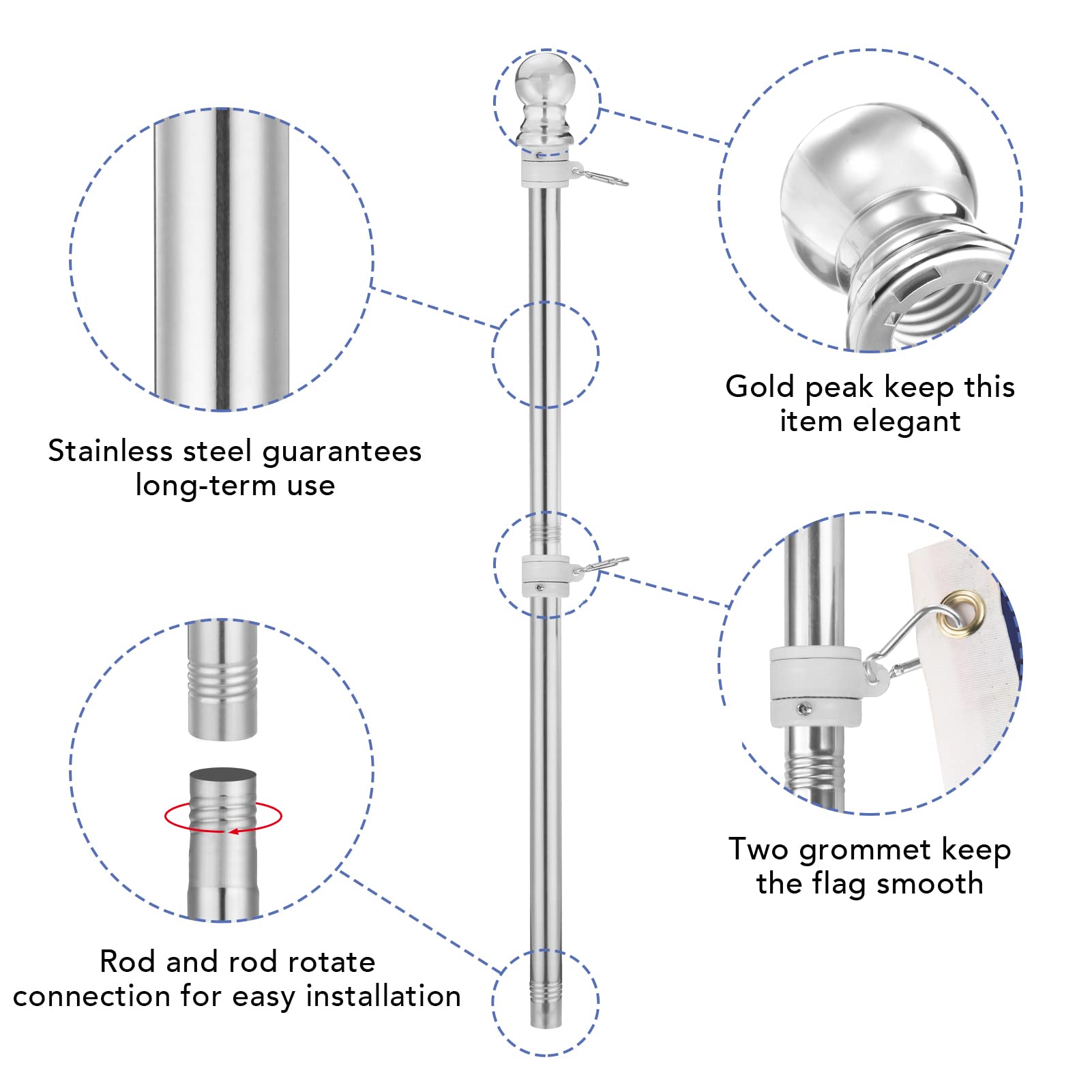Yeesun flag pole with adjustable length and mounting hardware