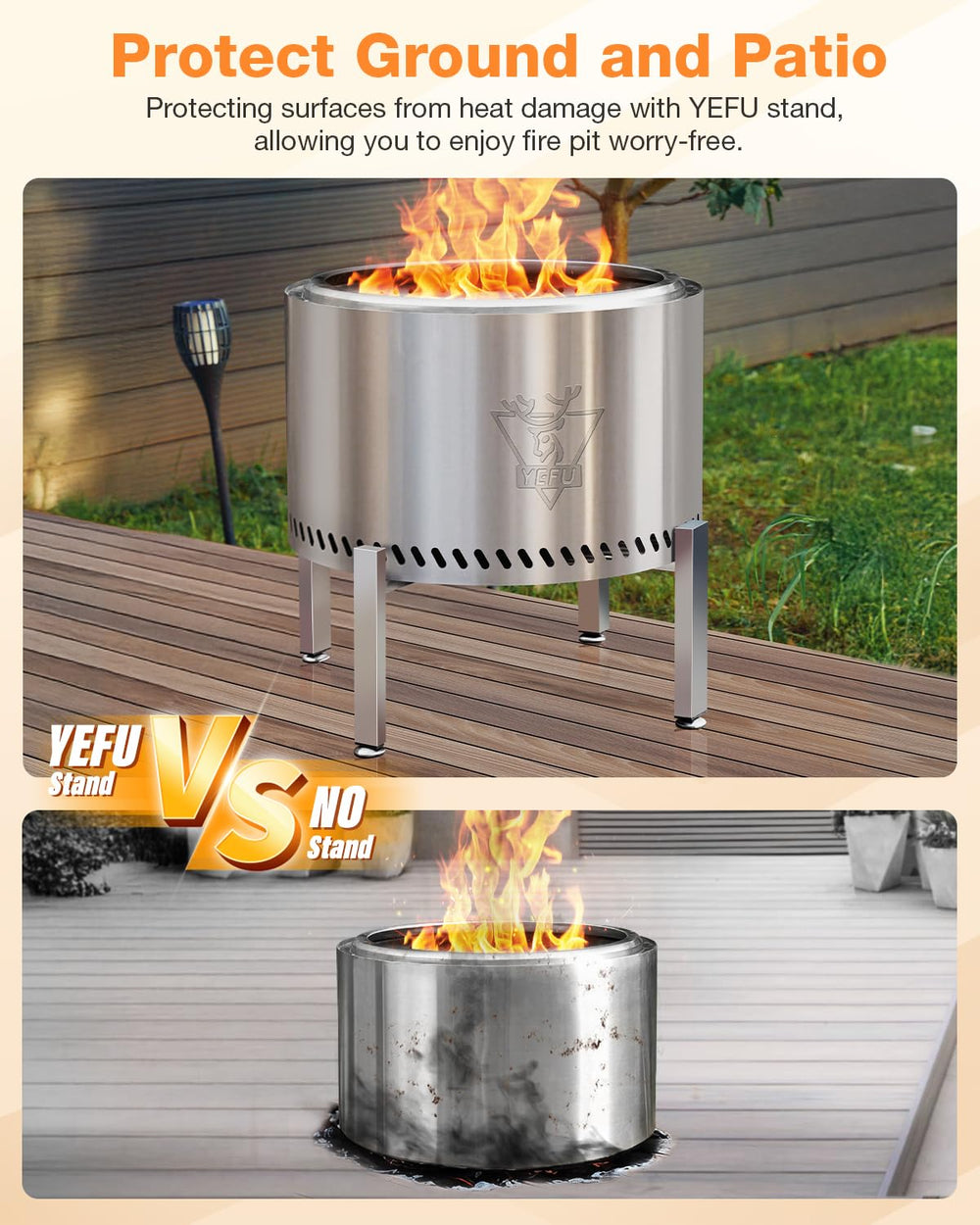 YEFU Fire Pit Stand installed with a Solo Stove Bonfire