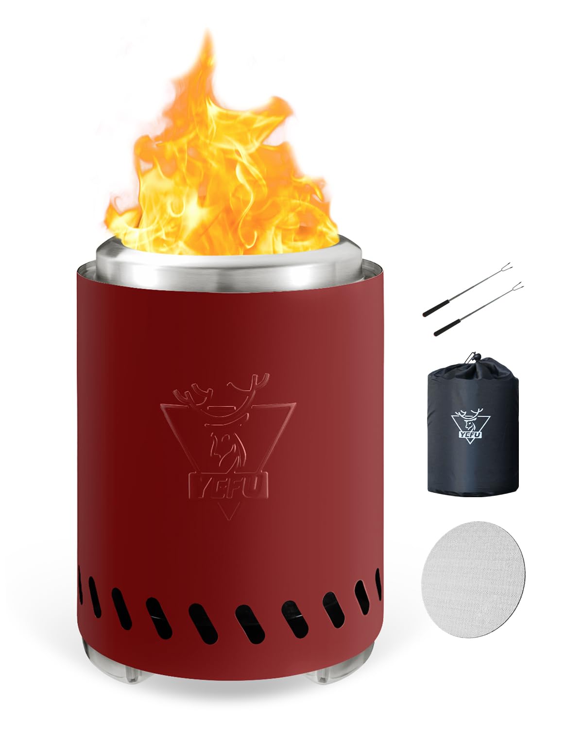 YEFU Tabletop Fire Pit in red with smokeless flame
