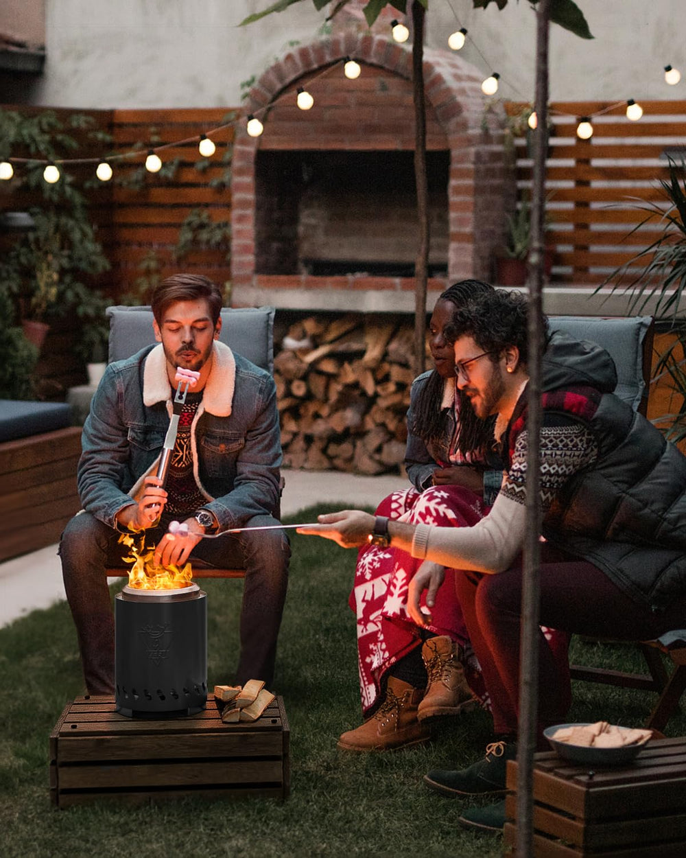 YEFU Tabletop Fire Pit with marshmallows being roasted