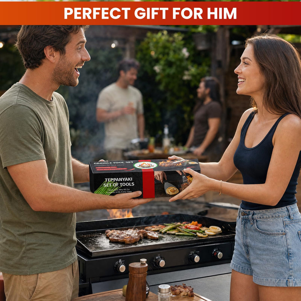 Yekale Griddle Accessories Kit displayed on a grill