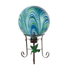 YELENEW 10" green gazing ball with stand front view