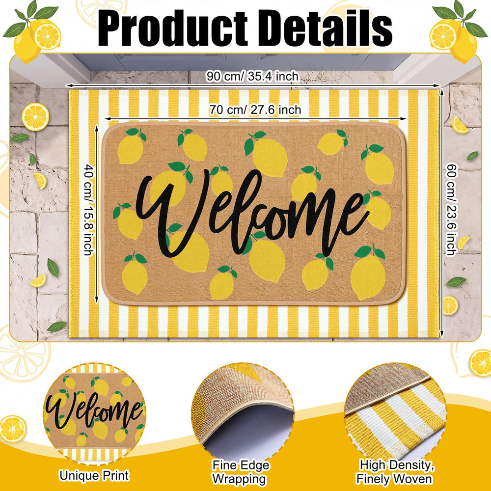 Yellow and white striped rug front view, part of Tinideya door mat set