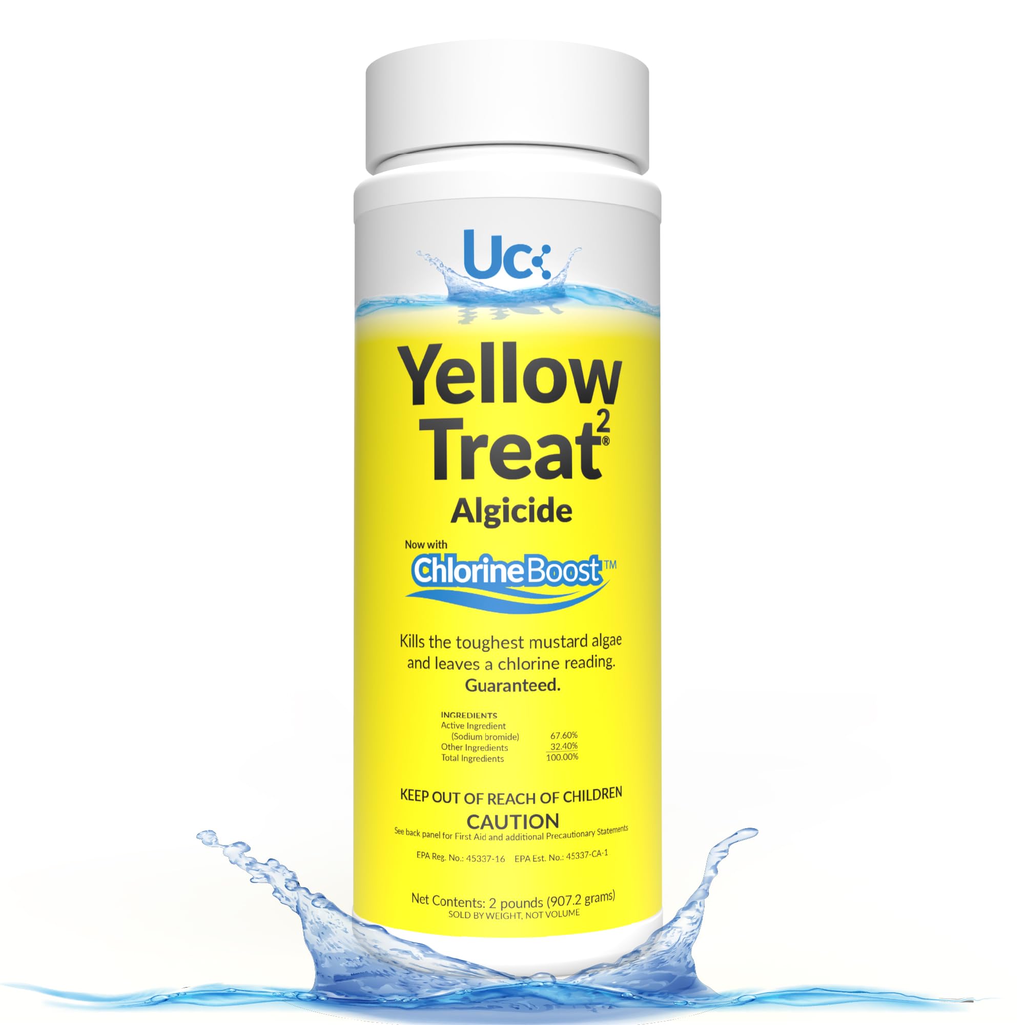Yellow Mustard 2 lb algaecide bottle with label