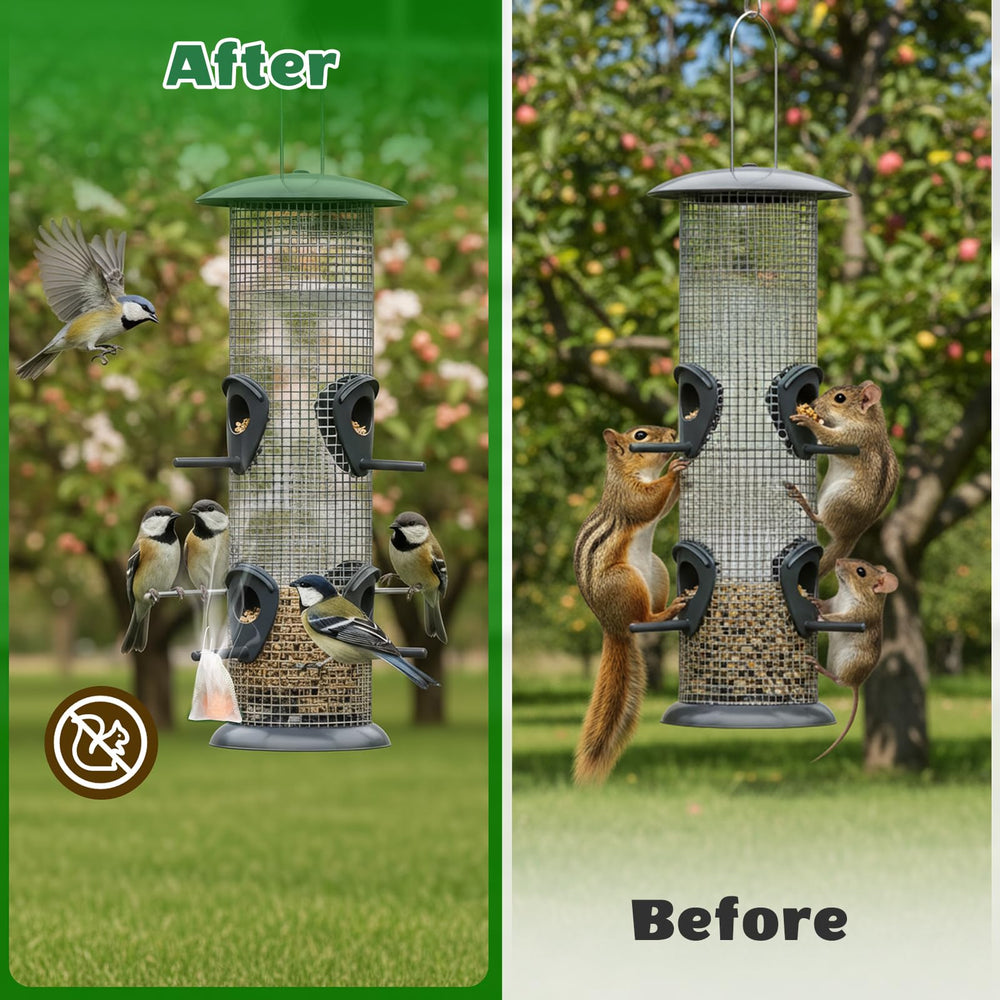 Yellow pouch of Tubadros Squirrel Repellent on a garden table