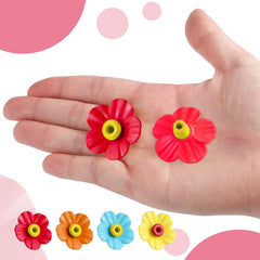 Yellow, red, blue, and orange hummingbird feeder flowers