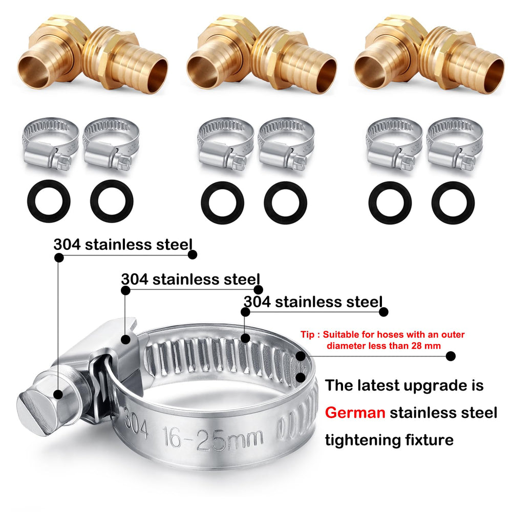 YELUN brass hose connectors with stainless steel clamps and rubber gaskets