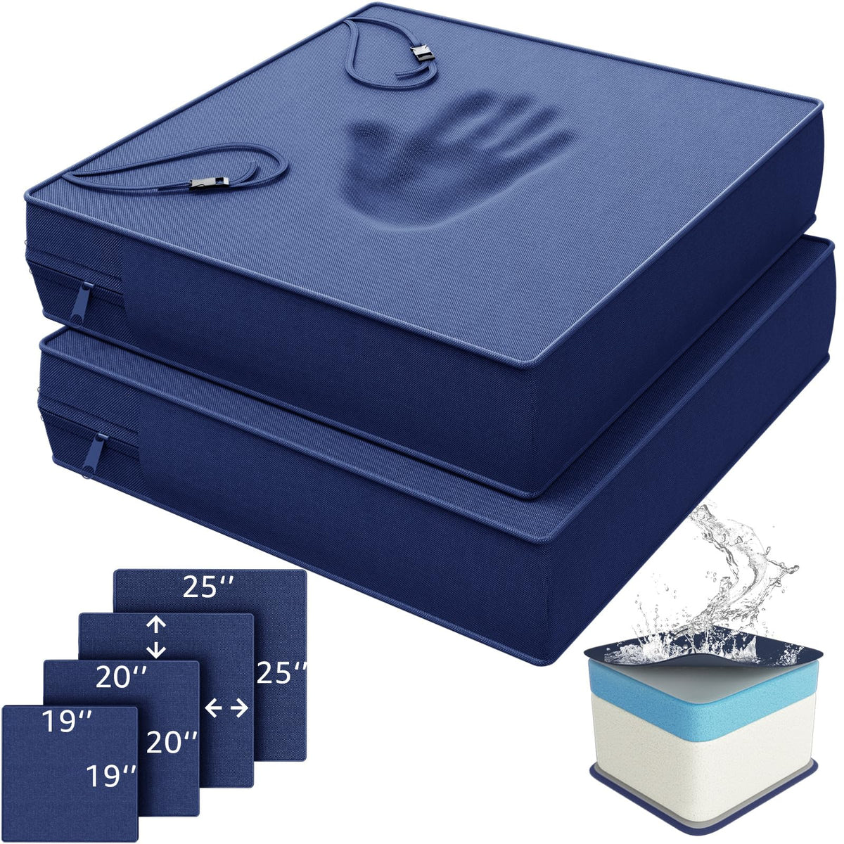 YENING 20x20 Outdoor Chair Cushion Navy Blue front view