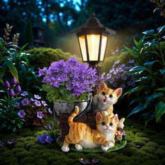 YEPOTUE Solar Cat Outdoor Statues front view with planter
