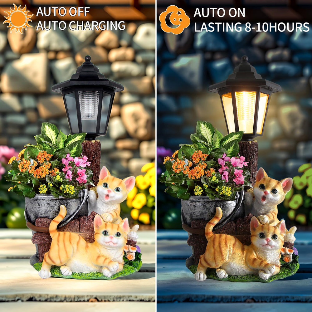 YEPOTUE Solar Cat Outdoor Statues in a garden setting