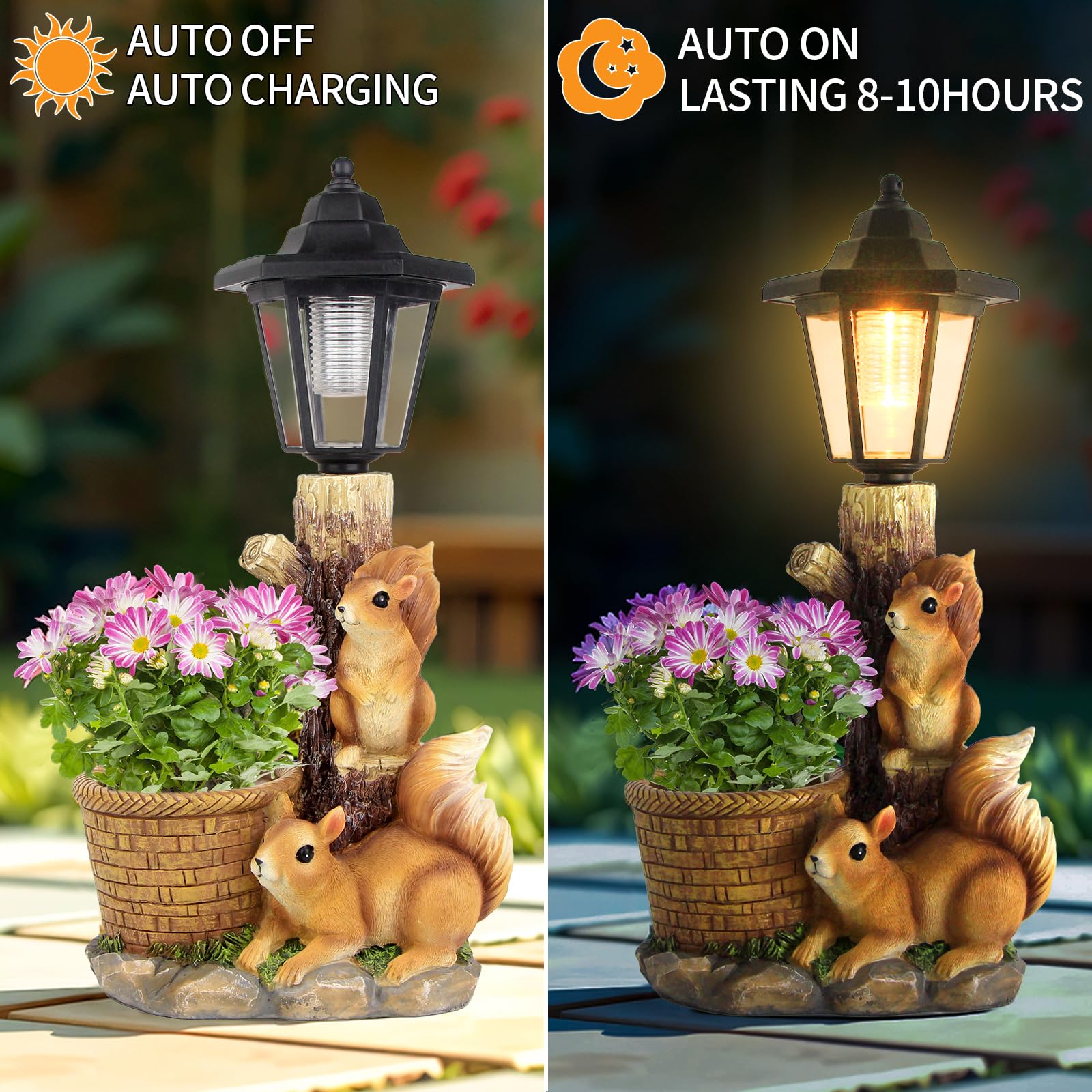 YEPOTUE Solar Squirrels Outdoor Statue in garden setting