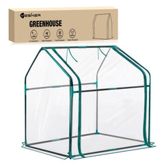 Yesker Mini Greenhouse front view with transparent PVC cover