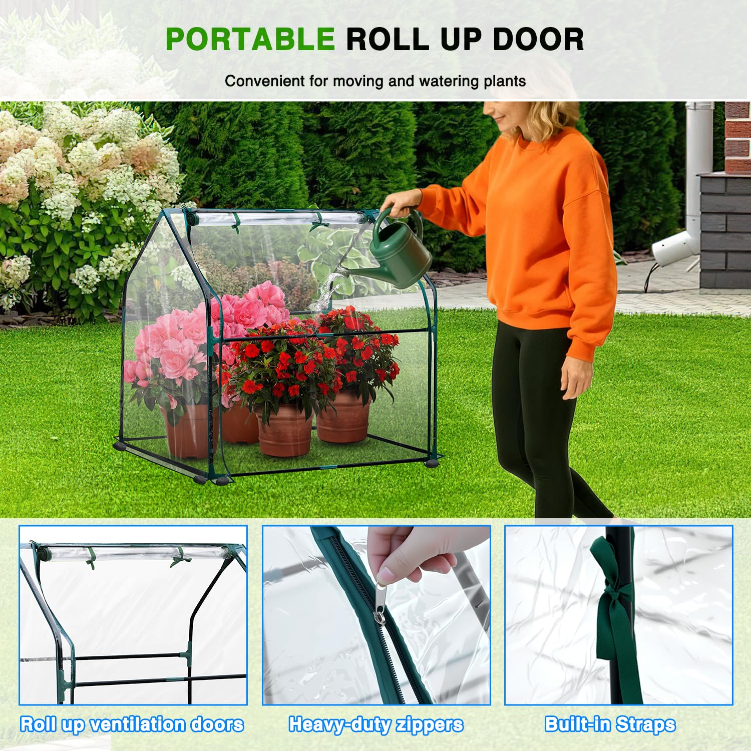 Yesker Mini Greenhouse setup in a garden with various plants