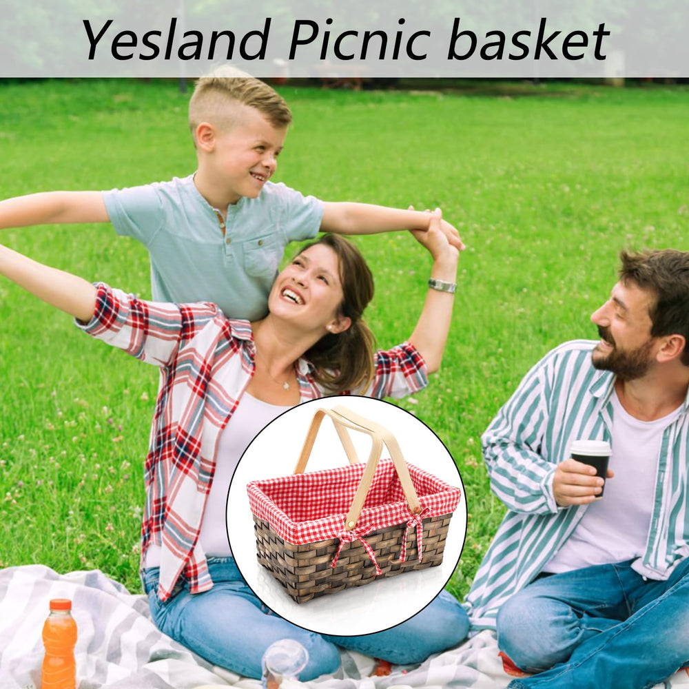 Yesland Small Picnic Basket with handles and liner details