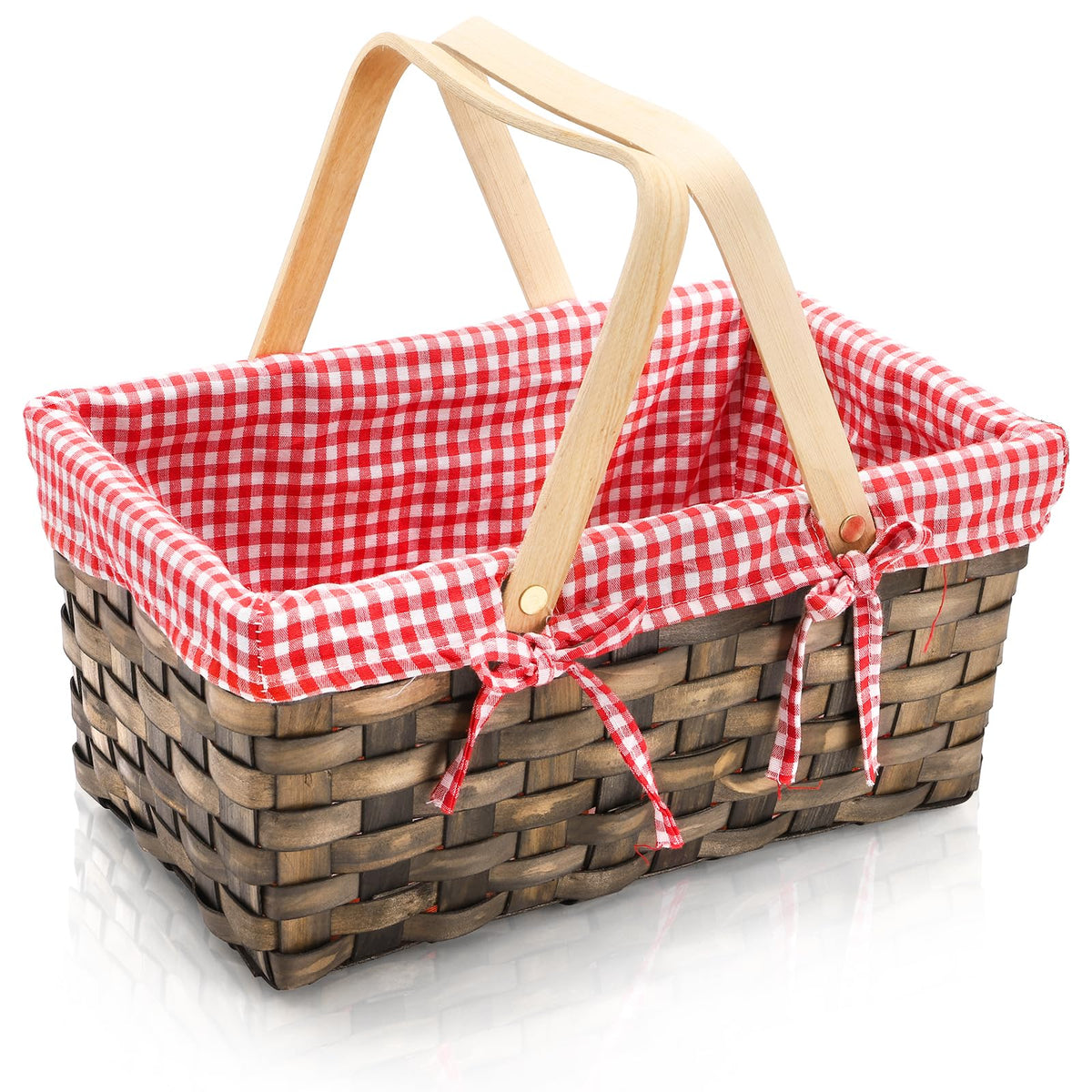 Yesland Small Picnic Basket with red and white gingham liner front view