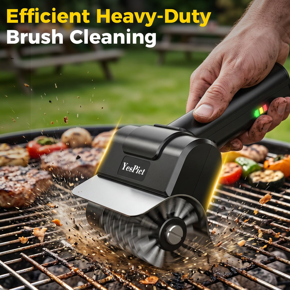 YesPict Electric Grill Brush black model with charging cable