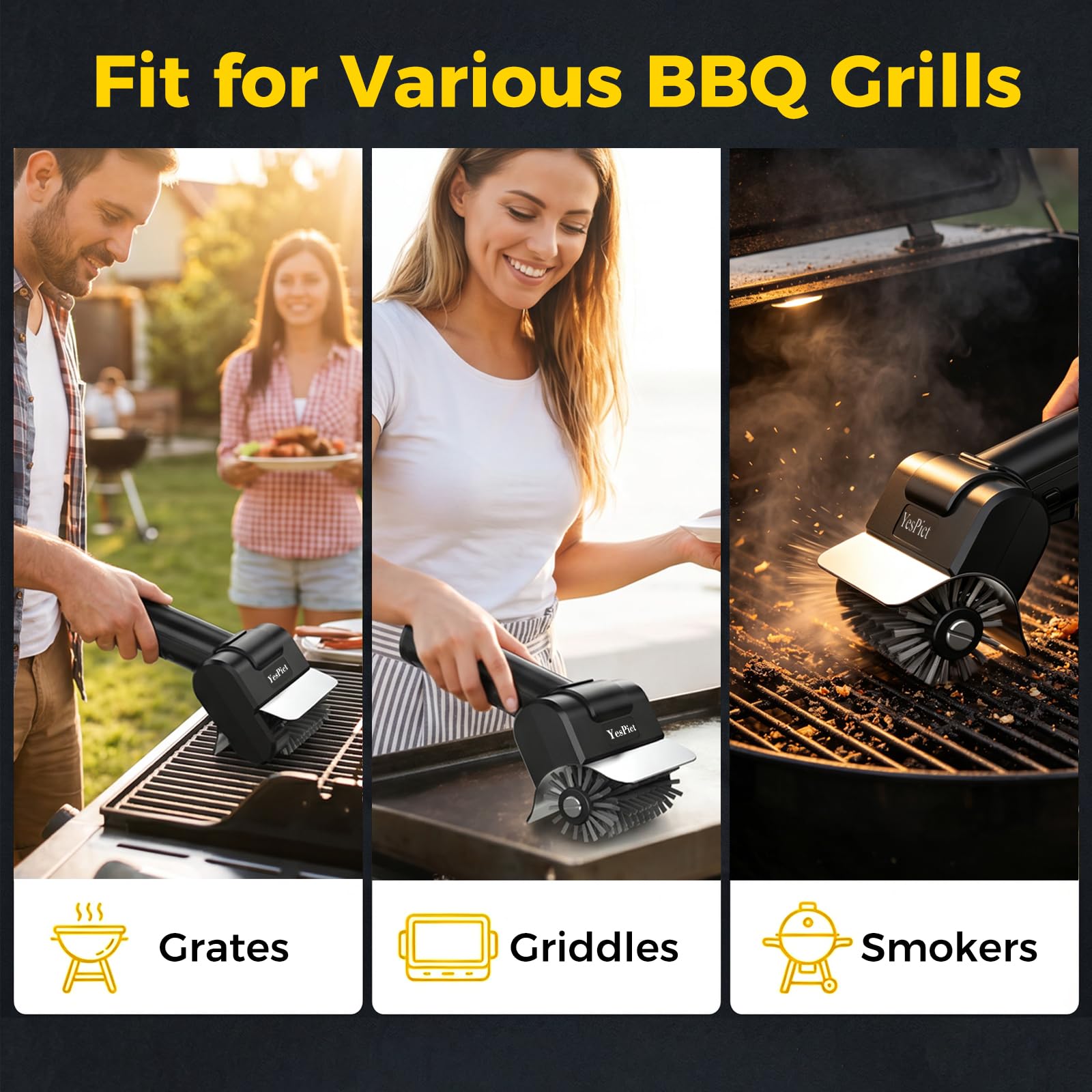 YesPict Electric Grill Brush close-up of stainless steel bristles