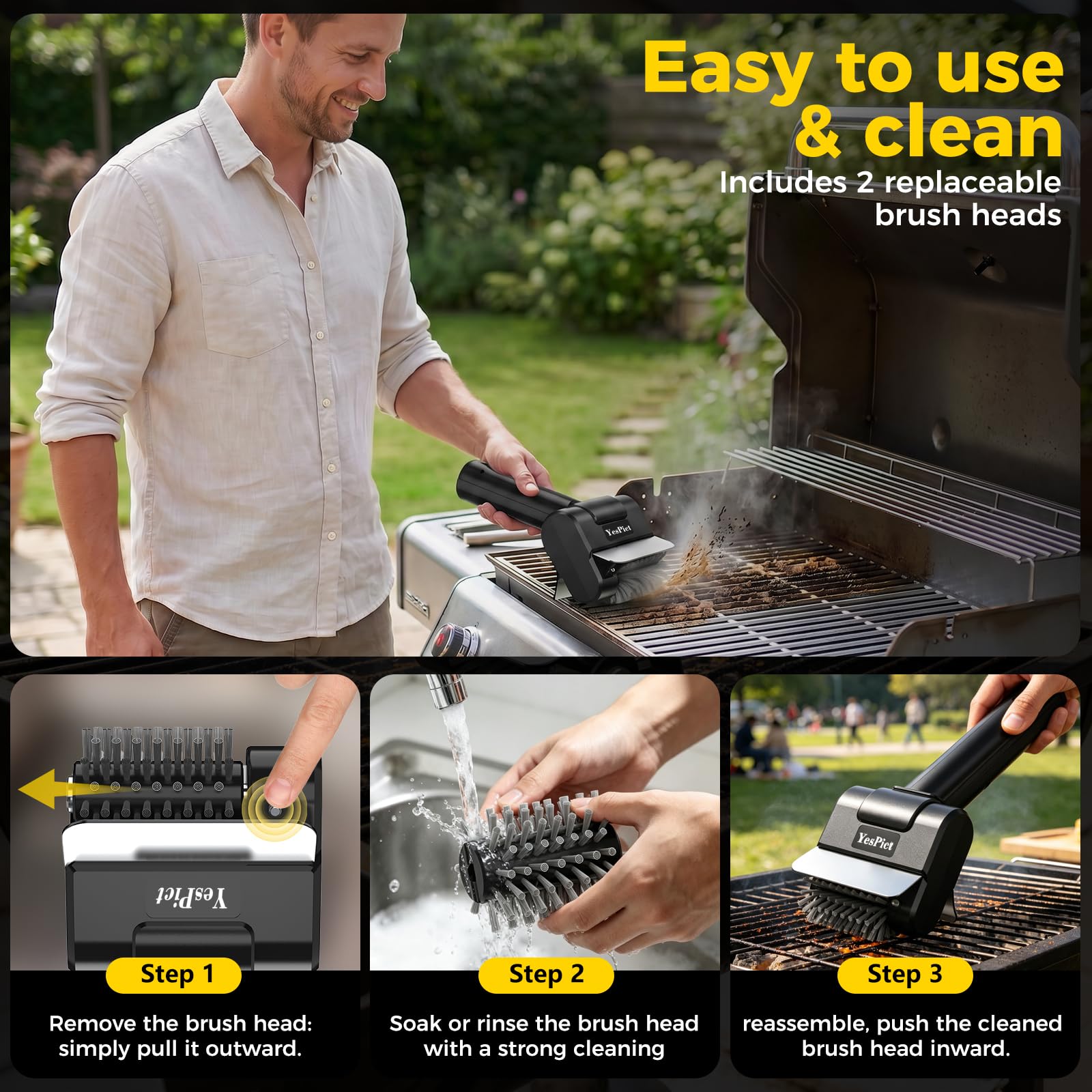 YesPict Electric Grill Brush packaging with product details