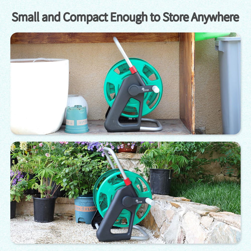 YESTAR garden hose reel dimensions with product packaging