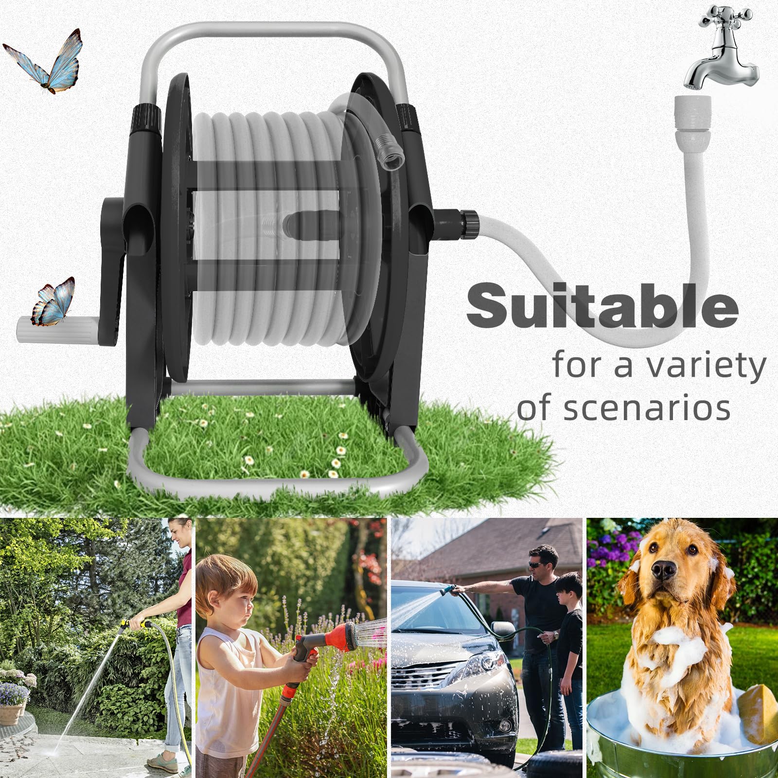 YESTAR Garden Water Hose Reel demonstrating stability on ground