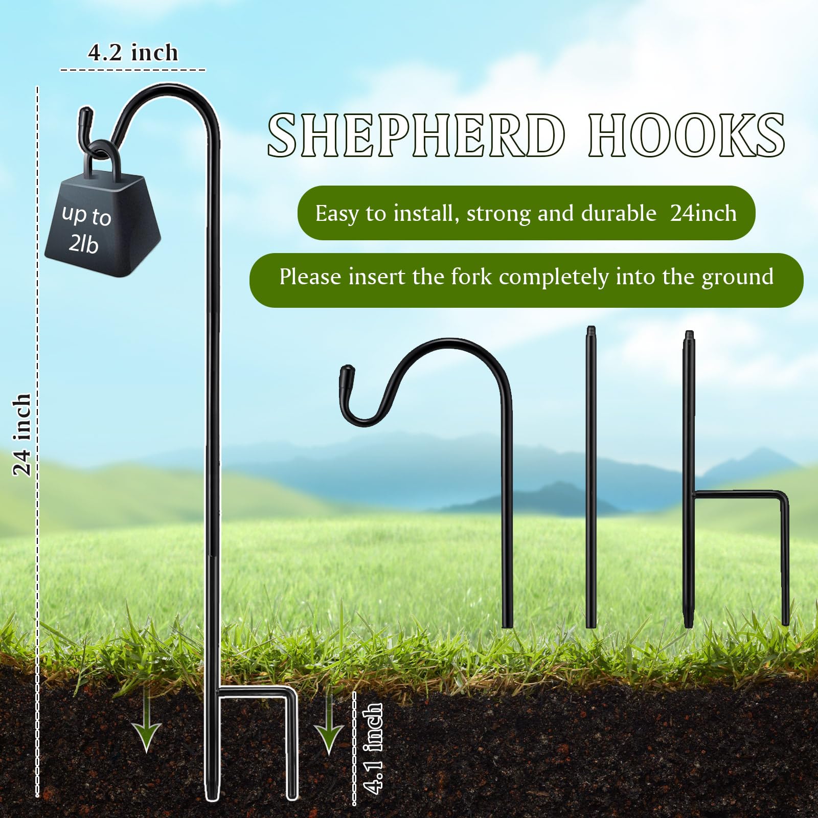 Yetene shepherd's hook side view with lantern