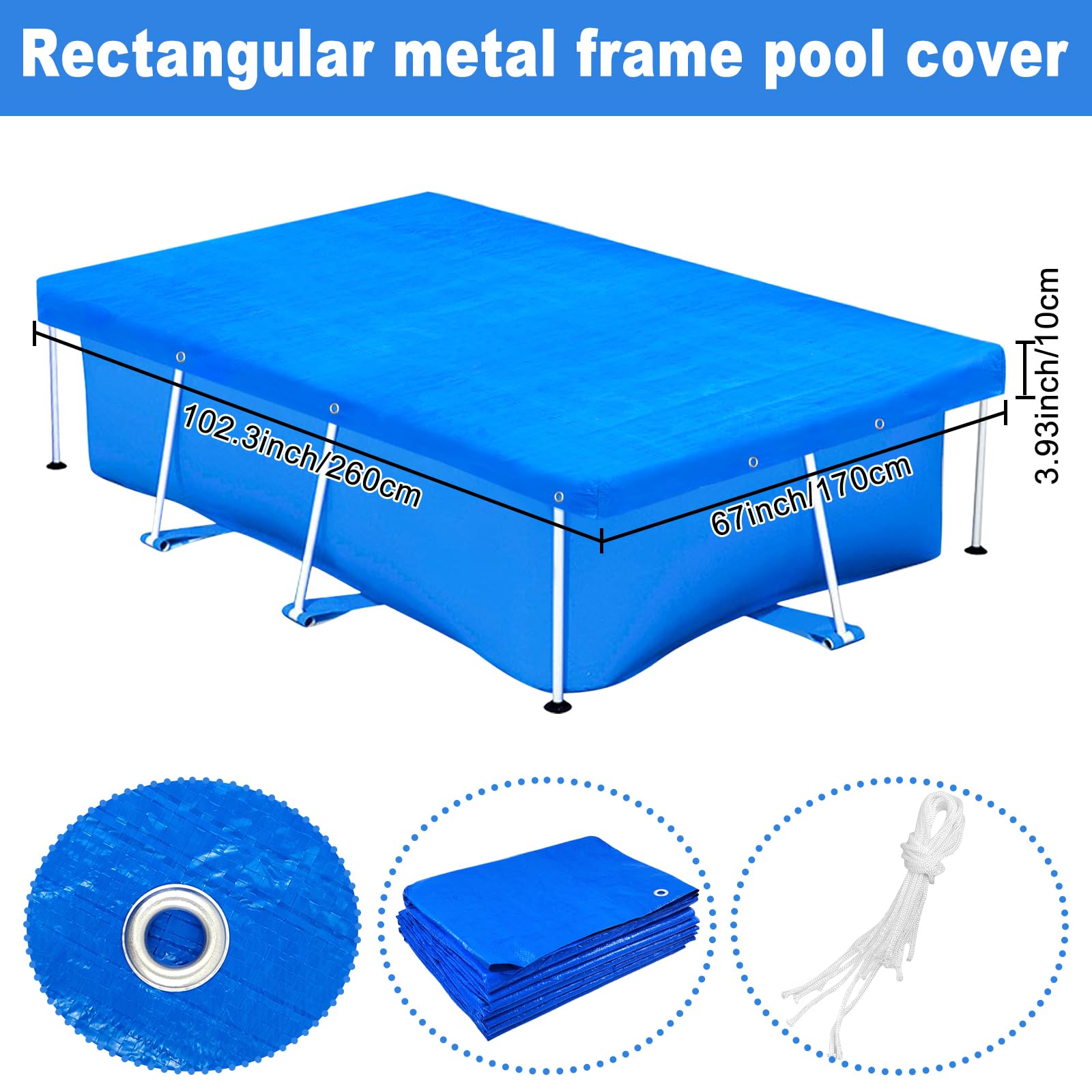 YEXEXINM Rectangular Pool Cover showing installation process