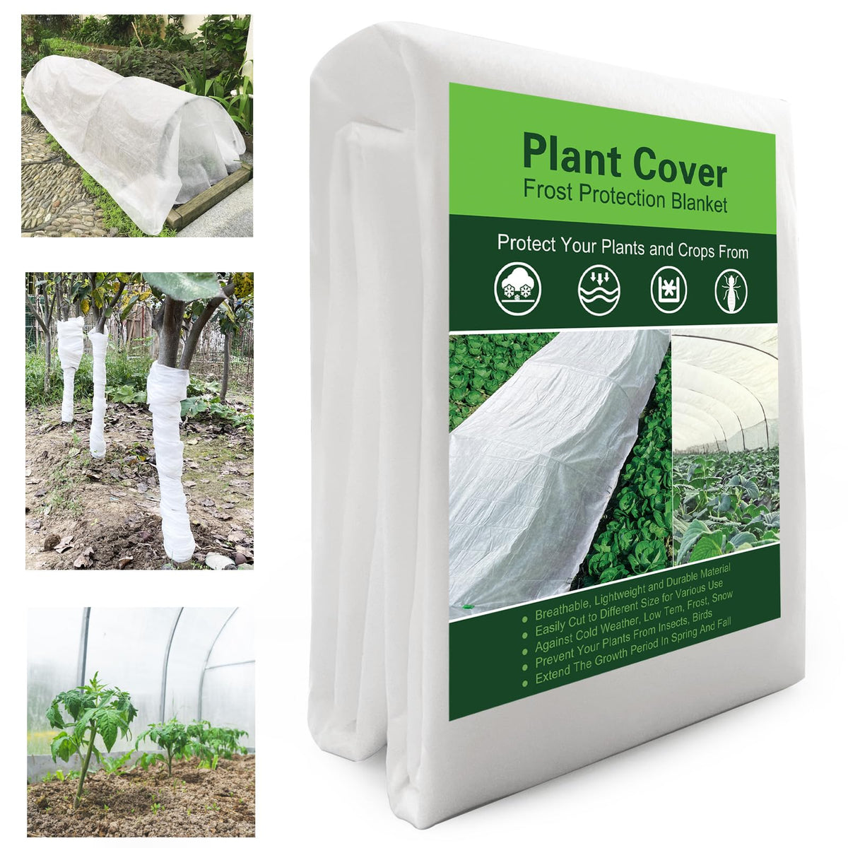 YFFSIDMY 6.5x16ft plant cover in white, front view