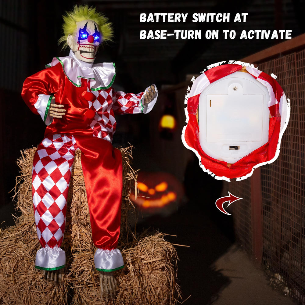 YFFSMYA Halloween clown prop displayed at a haunted house entrance