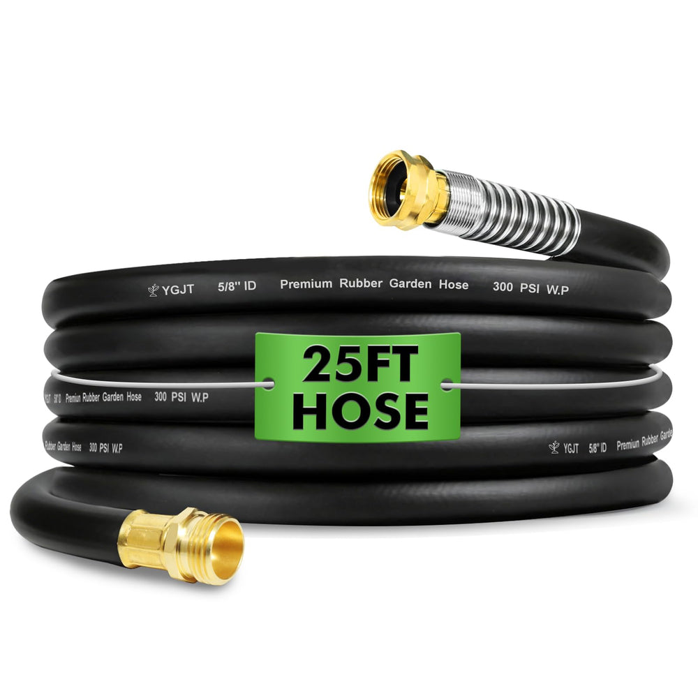 YGJT Heavy Duty Garden Hose 25FT black model with solid brass fittings