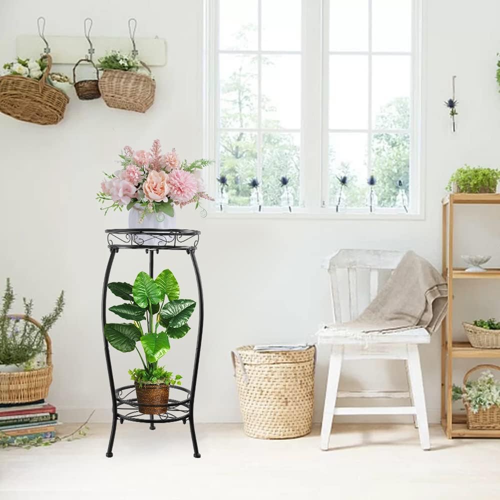 YHIJURS Plant Stand with large pots on both tiers