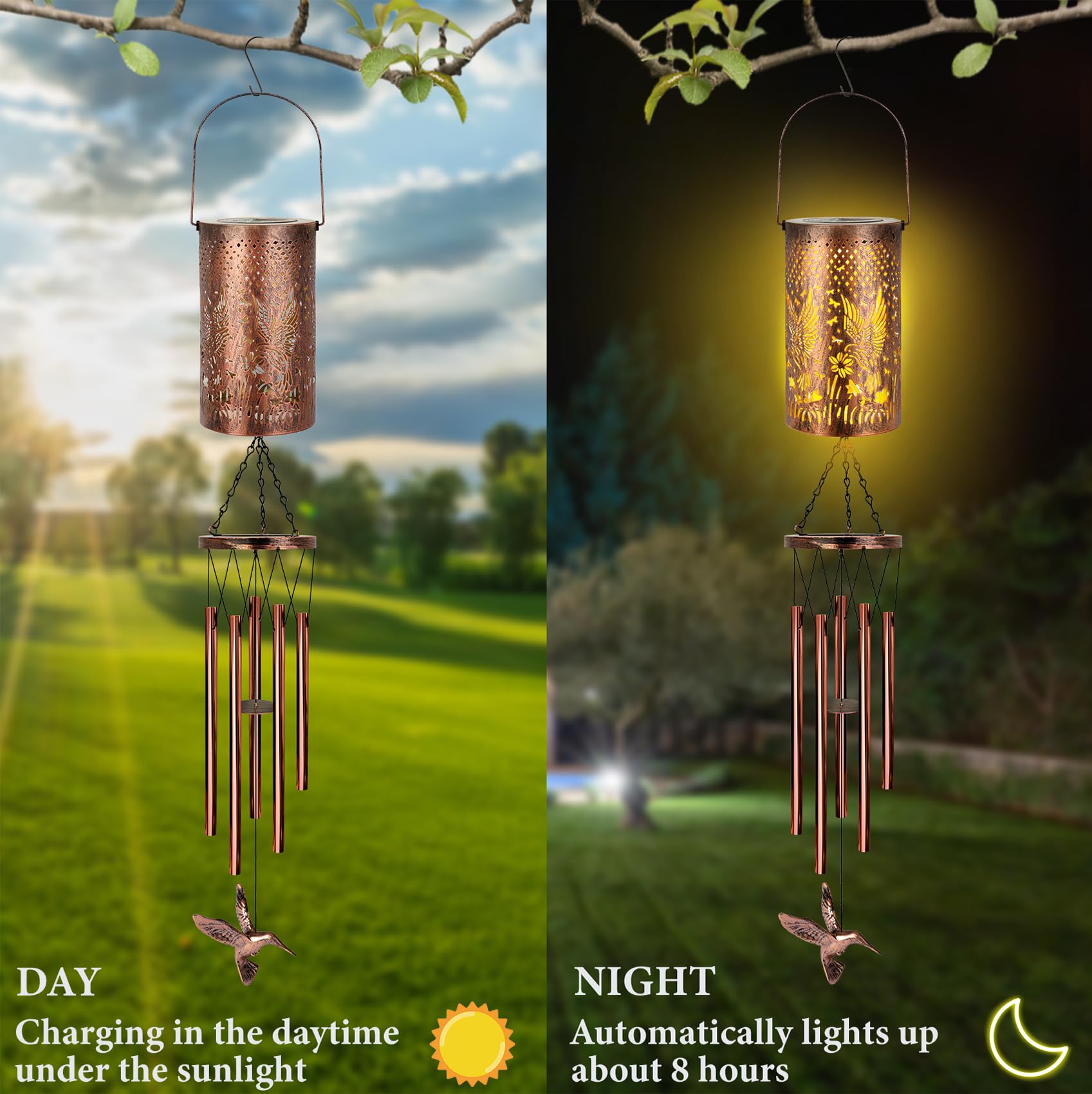 YHmall Solar Wind Chimes displayed on a balcony