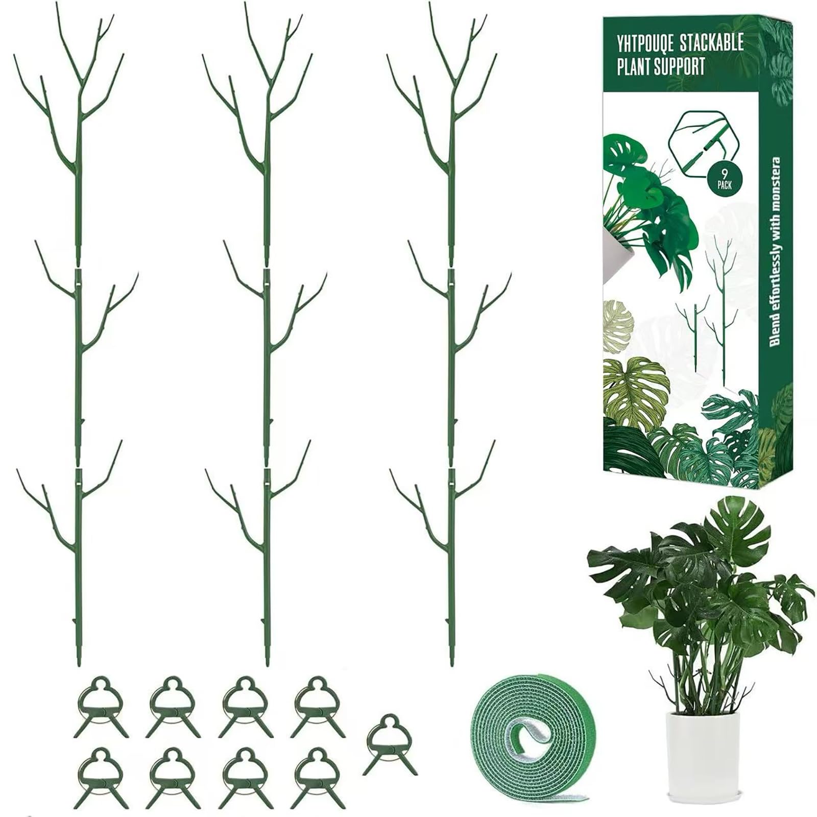 Yhtpouqe 39.37-inch green plant support stakes pack front view