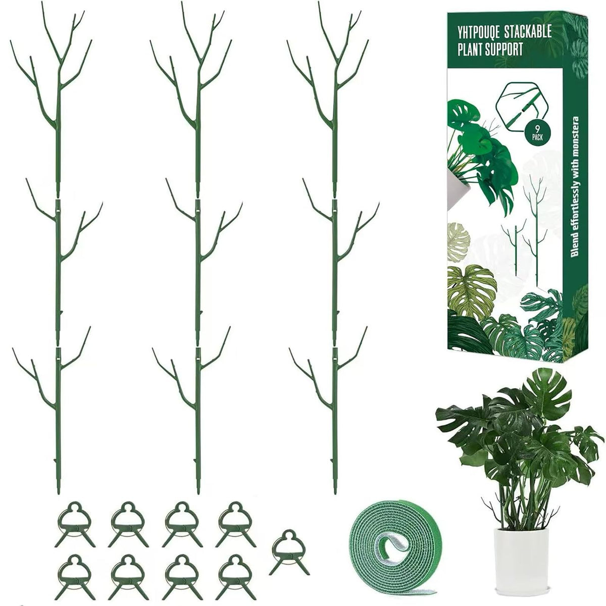 Yhtpouqe 39.37-inch green plant support stakes pack front view