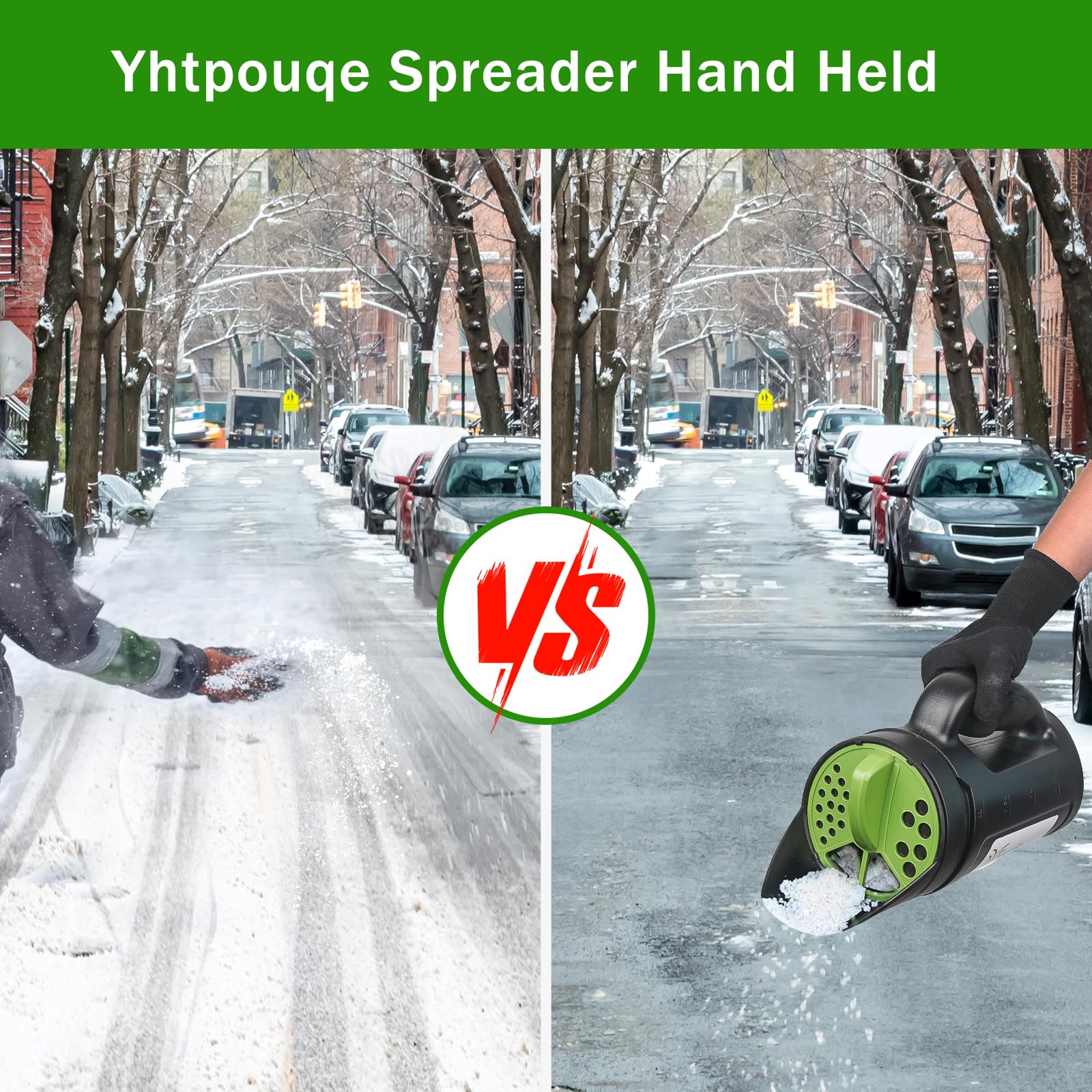 Yhtpouqe Handheld Spreader close-up of scoop and gloves