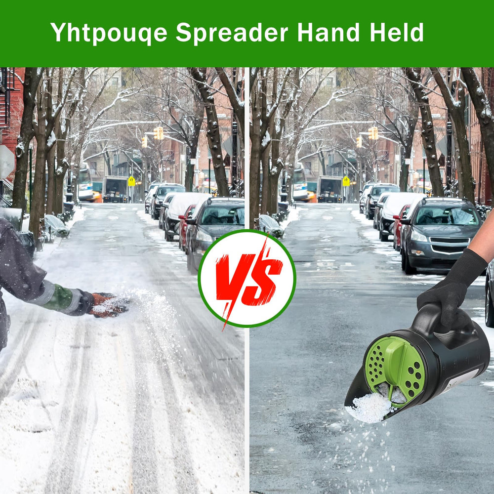 Yhtpouqe Handheld Spreader close-up of scoop and gloves