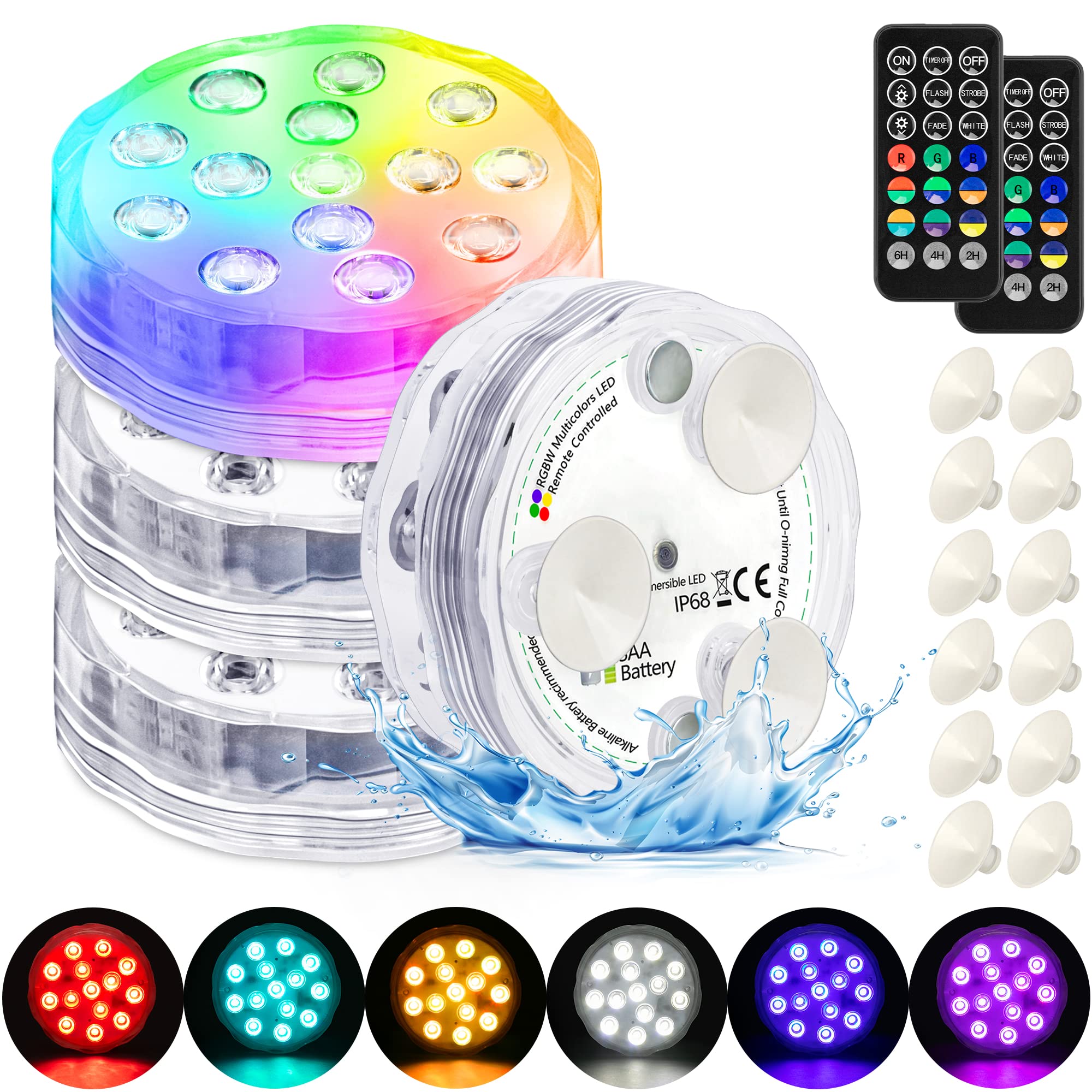 YiaMia Submersible LED Pool Light front view with multicolor display