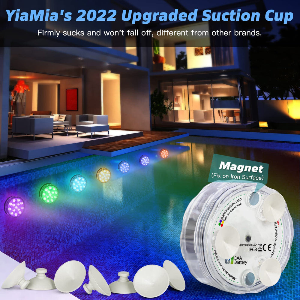 YiaMia Submersible LED Pool Light in water showing bright colors
