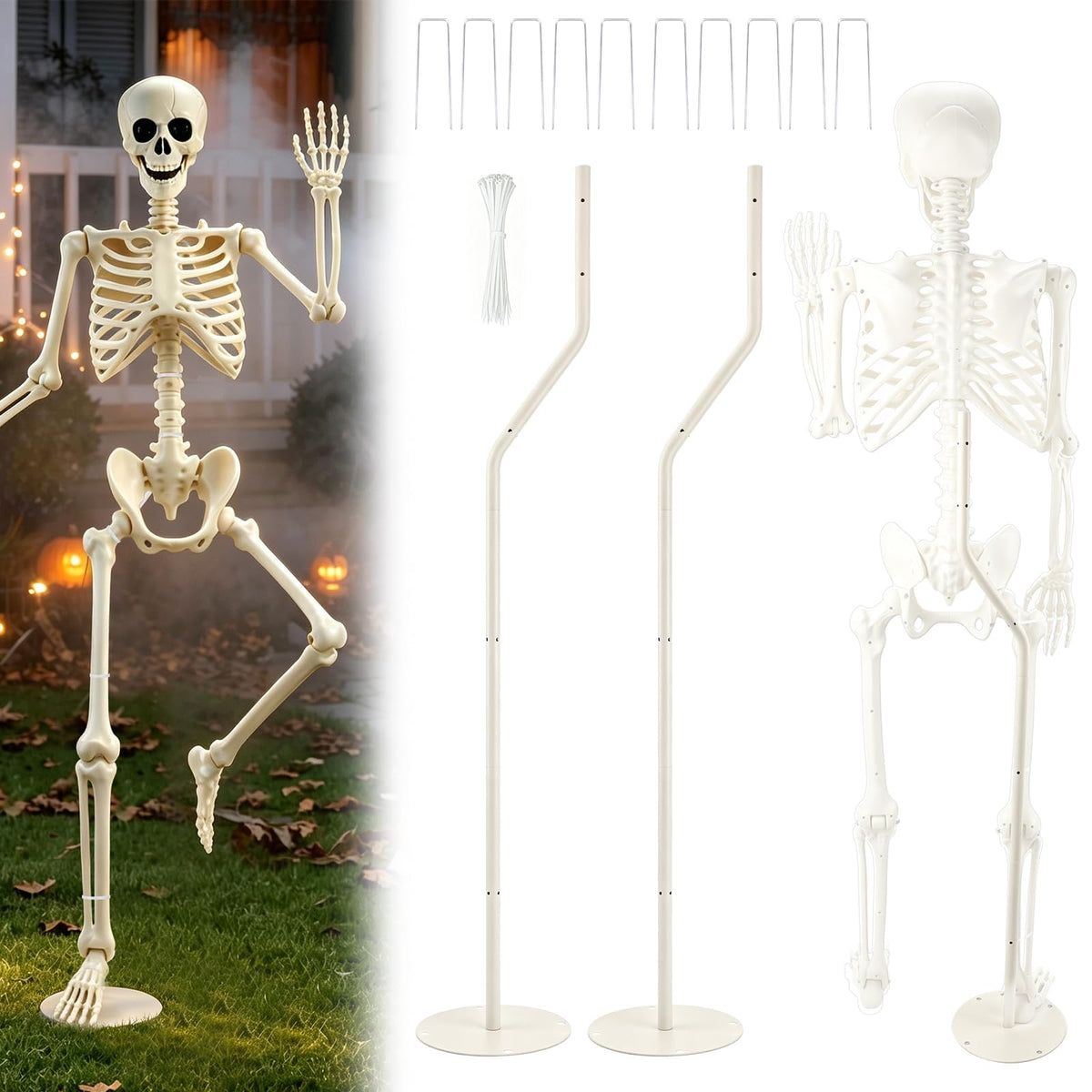 YIBOBO Halloween Skeleton Stand front view, 43.3 inches tall