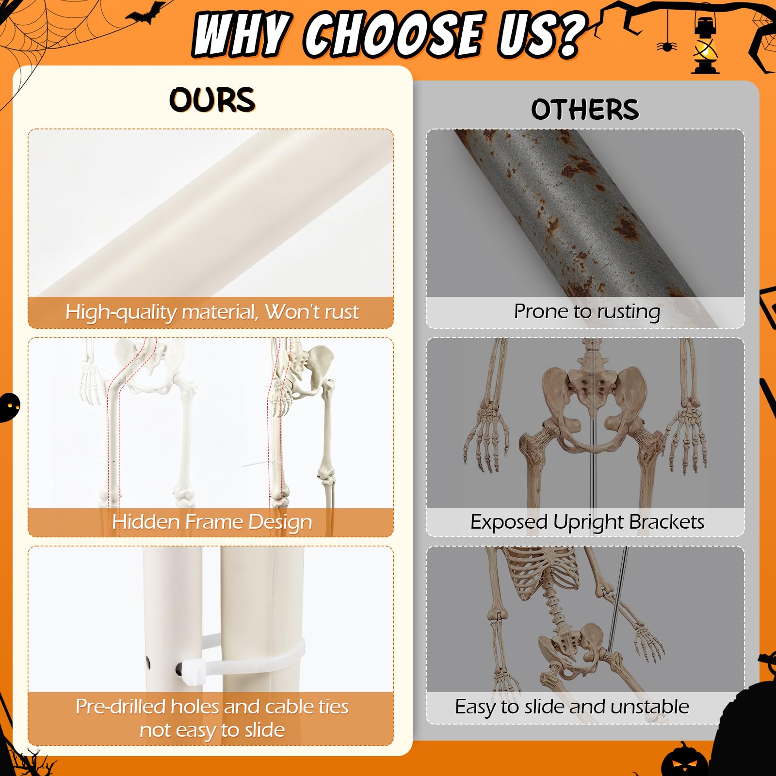 YIBOBO Skeleton Stand alongside 5.4ft skeleton