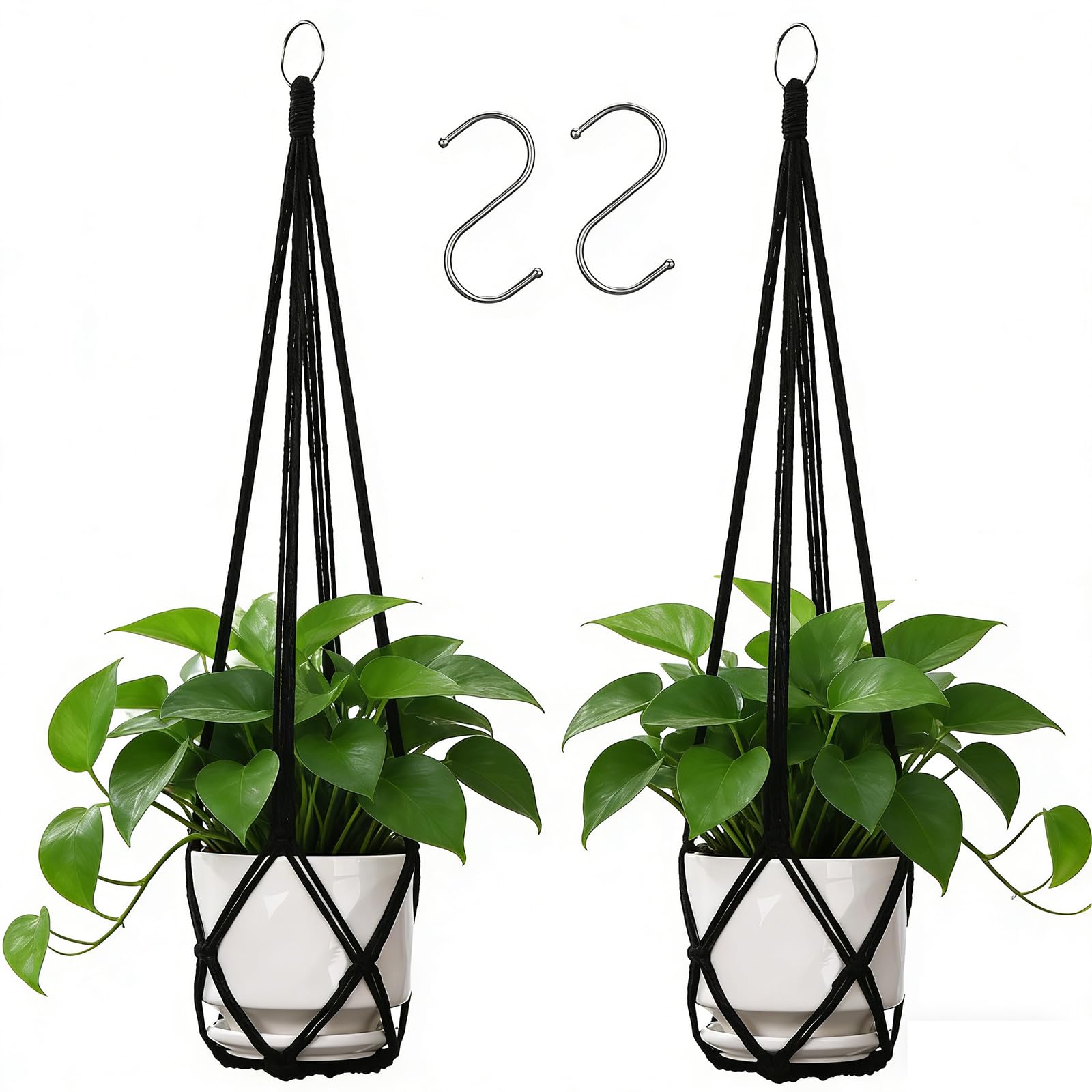 YIBOT Macrame Plant Hanger 35 Inch Black front view
