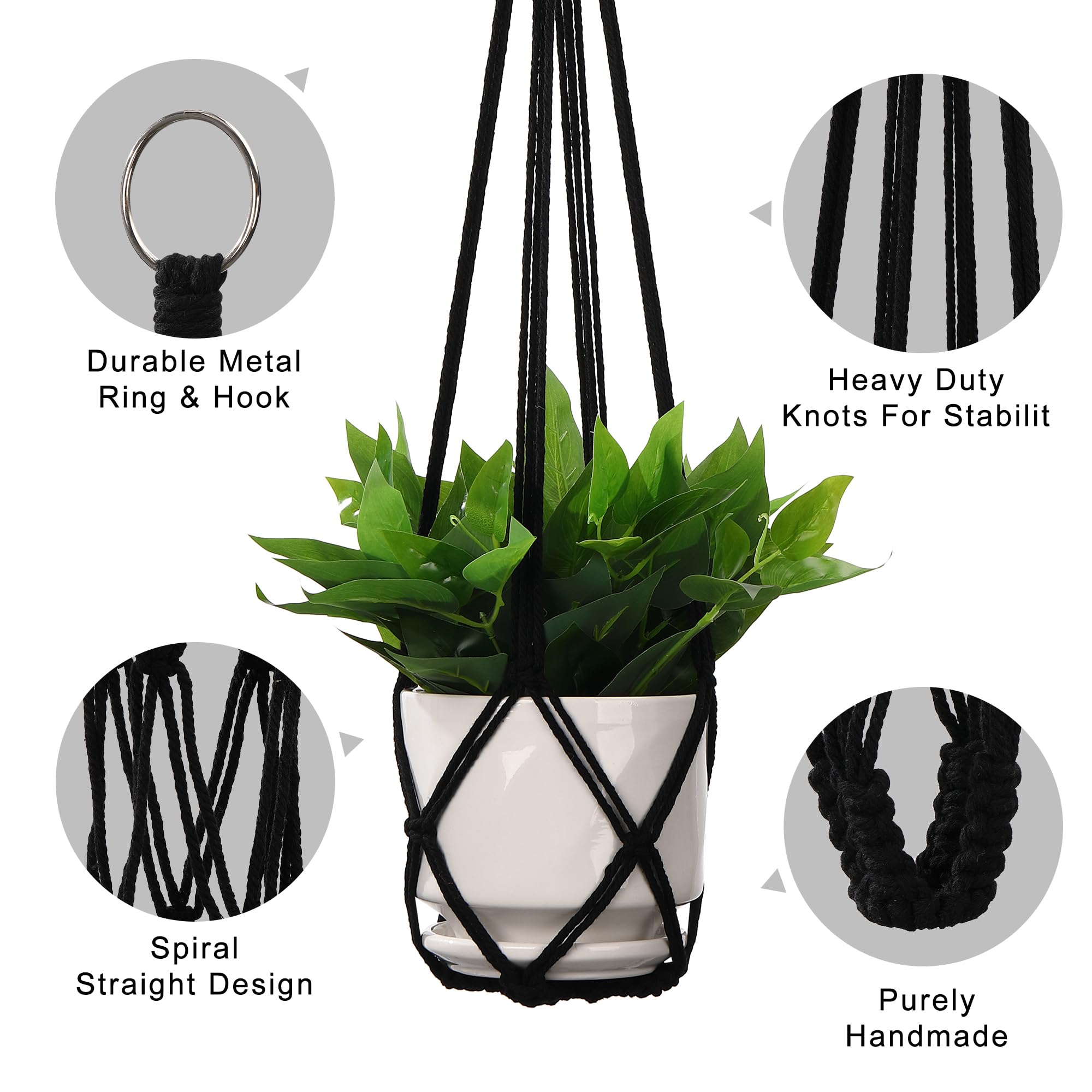 YIBOT Macrame Plant Hanger 35 Inch Black hanging from ceiling