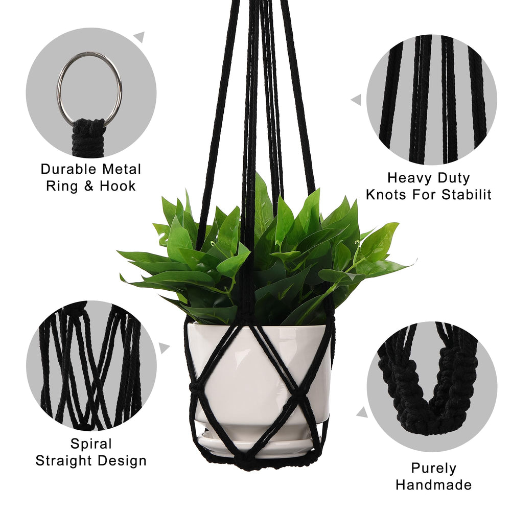 YIBOT Macrame Plant Hanger 35 Inch Black hanging from ceiling