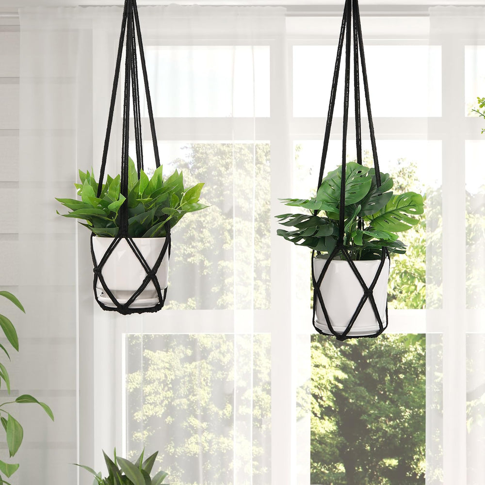 YIBOT Macrame Plant Hanger 35 Inch Black with multiple plants